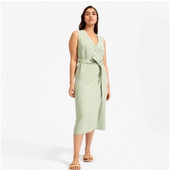 Everlane Dresses & Skirts - Everlane The Japanese GoWeave Wrap Dress Sz 12 Sage Green Midi Sleeveless